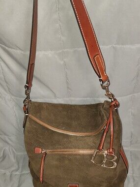 Dooney & Bourke Olive Suede Hobo with Tan Leather Trim